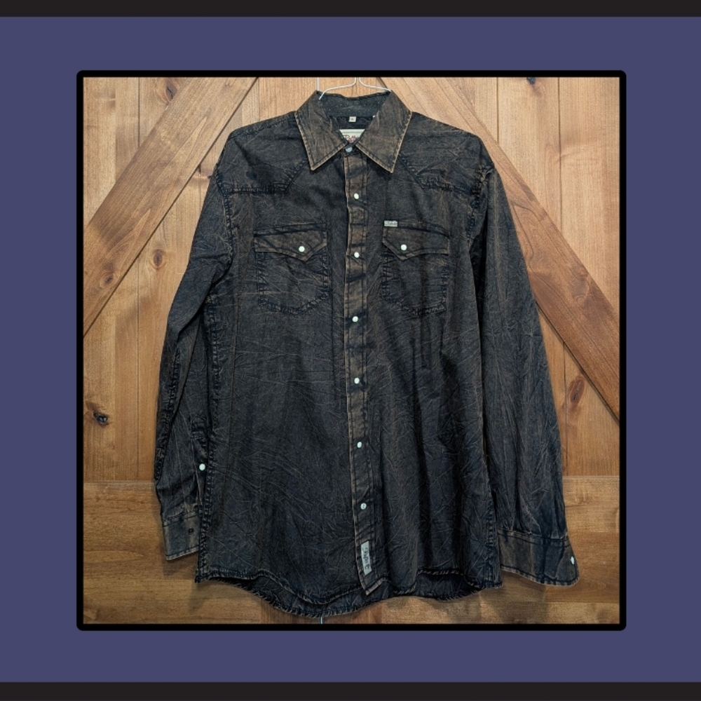 Rafter C Cowboy Collection Crinkle-Wash Denim Shirt – Men’s XL, Western Style